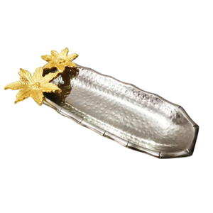 Elegant <b>Gold</b> Finish Aluminum <b>Serving</b> <b>Tray</b> With Antler Handles Rustic Metal Platter For Table Decor Wedding Gifting And Home - Product Image 6