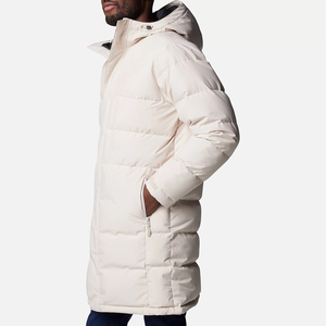 Men's Long Hooded Down Puffer Jacket Windproof Casual Winter <b>Coat</b> Solid Color <b>Zipper</b> Closure Thick Polyester Shell - Product Image 3