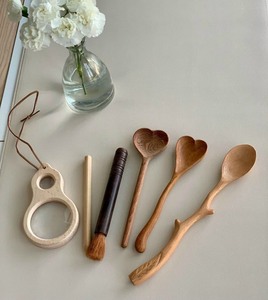 Handmade Wooden <b>Spoon</b> Set With Heart Shape And Natural Branch Handle Minimalist Design For Kitchen Use - Product Image 1