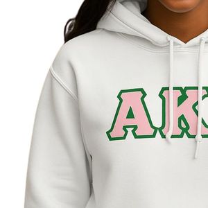 White Pullover Hoodie with <b>Green</b> and Pink Letter Graphic Long Sleeve Cotton Fleece Hooded Sweatshirt Kangaroo Pocket Casual Wear - Product Image 4