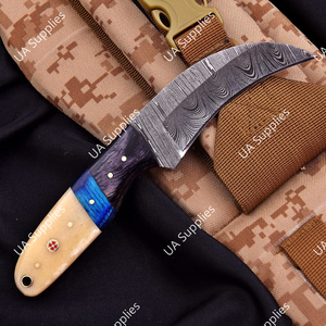 Cuchillo de Hoja Fija de Acero de Damasco con Espiga Completa, OEM/ODM, Venta al por Mayor, Personalizable, para EDC, Caza y Camping al Aire Libre, con Mango de Hueso de Camello y Madera - Product Image 3