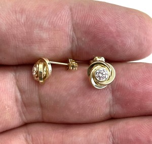 Handmade 18K Gold Filled Gold Plated 925 <b>Silver</b> 5mm CZ Bezel Knot <b>Stud</b> Earrings Minimalist Dainty Jewelry Gift Women - Product Image 6