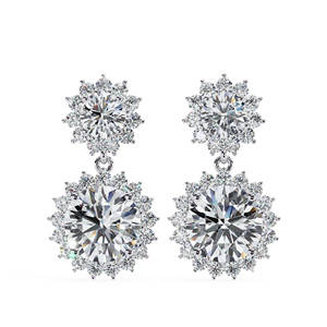5.00mm Round Moissanite Double Halo <b>Drop</b> Earrings with 3.00mm Top Stone & 1.10mm 28 Side Stones Moissanite Earrings 925 Silver - Product Image 1