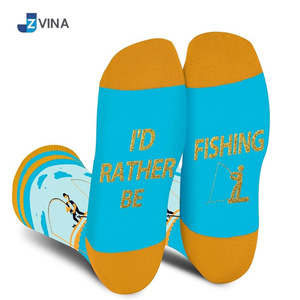 Custom Men's Fishing <b>Socks</b> CrewLength Cotton <b>Polyester</b> Spandex Breathable Knitted Daily Use Funny Print <b>Socks</b> Summer Style - Product Image 4