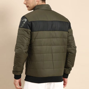 Blouson matelassé vert olive pour homme, col montant, fermeture éclair, imprimé lettres, coupe-vent, style décontracté, rembourrage en polyester - Product Image 2
