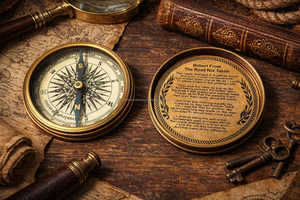เข็มทิศพกพาโลหะชุบทองเหลืองโบราณ แกะสลักบทกวีของโรเบิร์ต ฟรอสต์ ของที่ระลึกแนวทะเลโบราณ สำหรับการเดินทางกลางแจ้ง - Product Image 5