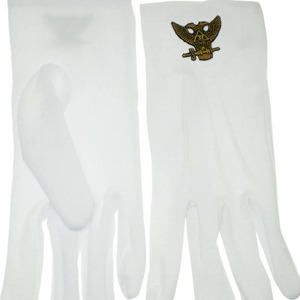 Guantes Masónicos de Algodón Blanco con Símbolo de Compás y Escuadra con Pedrería Azul, Largura hasta la Muñeca, para Uso Ceremonial - Product Image 6
