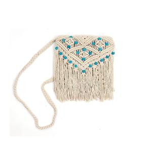 Bolso de Mano Personalizado para Mujer, Tejido a Mano con Borlas de Macramé, de Hilo de Algodón, con Borlas Decorativas Colgantes - Product Image 4