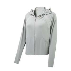 Chaqueta de protección solar con capucha y manga larga para mujer, ligera, transpirable, anti-UV, para exteriores, color gris - Product Image 1