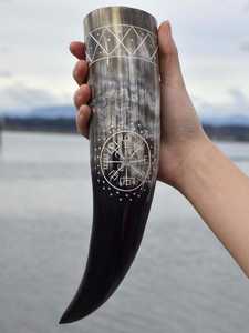 Corneta de guerra vikinga medieval, trompeta de batalla grabada a mano, corneta de 16 pulgadas, regalo, corneta de cuerno natural, herramienta de caza, regalo decorativo - Product Image 2