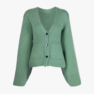 Make Your Custom Premium Quality Breathable Wool/Cashmere V-Neck Knitted Casual <b>Cardigans</b> <b>Sweaters</b> for Women Tie Belt - Product Image 4