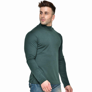 Pull col roulé pour homme, vert foncé, col haut, manches longues, tricoté, style pull-over, couleur unie, manches classiques, pour l'automne - Product Image 4