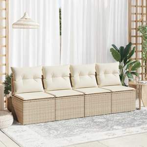 Conjunto de Sofá de Jardín Compacto de Ratán Sintético Beige, Muebles de Patio Resistentes a los Rayos UV - Product Image 3