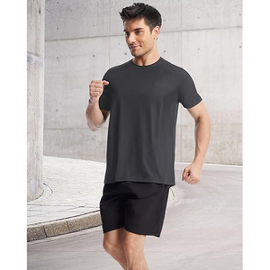 Short Sleeve Charcoal Grey Textured <b>Mens</b> Swim Shirt Athletic Fit UV Sun Protection Quick Dry Rash Guard - Product Image 3