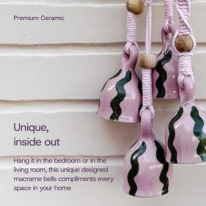 กระดิ่งลมเซรามิกสีชมพูพร้อมคลื่นสีเขียวแขวนผนังตกแต่งแบบดั้งเดิม - Product Image 3