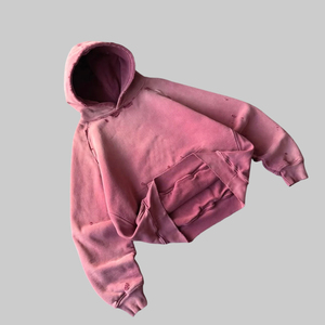 Oversized <b>Pink</b> Hooded <b>Sweatshirt</b> Unisex Garment Dyed Cotton French Terry Pocket Design Autumn Style OEM ODM Factory - Product Image 2