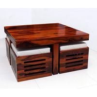 Table basse en teck sculpté Smart Art, hauteur réglable, design moderne décoratif, mobilier de salon, finition noyer