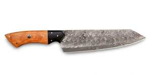 Outil utilitaire japonais artisanal en acier Damas à contraste élevé avec manche en bois d'olivier et corne noire - Product Image 6