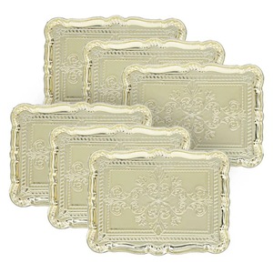 Plateau de service rectangulaire en métal, motif végétal gravé vintage, durable, pour les fêtes - Product Image 3