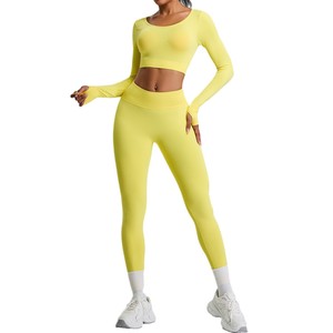 Conjunto Deportivo de Yoga y Pilates para Mujer, Marca Famosa, Diseño Sólido a Rayas, Transpirable, Elástico, Sin Costuras, con Textura Acanalada, Leggings para Gimnasio - Product Image 2