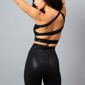 Women's Solid Front High Waist Sport <b>Bra</b> & Legging Yoga Set Nylon/Cotton/Spandex Breathable Fitness Wear - Product Image 3