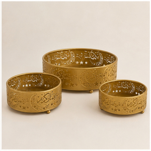 <b>Gold</b> Metal Ramadan Kareem <b>Serving</b> <b>Tray</b> Set with Hollow Arabic Calligraphy & Moon Star Design Elegant Iron Eid Mubarak Dates - Product Image 5
