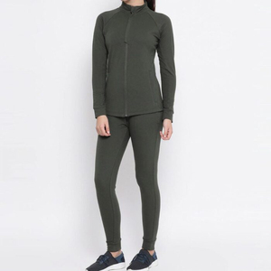 Ensemble de survêtement sportif pour femme vert olive, fermeture éclair intégrale, manches longues, 2 pièces avec poches latérales, coupe classique, pour l'automne - Product Image 4