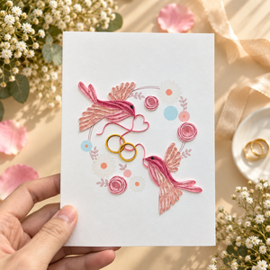 Wholesale Romantic Wedding Love Birds Quilling Card <b>Handmade</b> OEM/ODM 12.7x17.8cm Customizable <b>Paper</b> Gift Stationery Manufacturer - Product Image 1