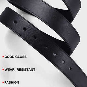 Cinturón Formal de Cuero Genuino Negro, Hebilla de Acero Rectangular, Moldeado en una Sola Pieza, Cinturón Duradero para Hombre de 1 3/8 Pulgadas de Ancho - Product Image 3