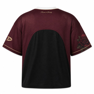 เสื้อยืดกีฬาผู้ชายทรงโอเวอร์ไซส์สไตล์ Y2K ลายกราฟิกสีแดงเบอร์กันดีแบบตาข่าย สตรีทแวร์ แขนสั้น - Product Image 3