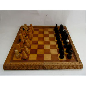 Échiquier en bois sculpté de luxe, ensemble d'échecs pliable de haute qualité pour le voyage, échiquier en bois antique vintage, jeu artisanal, vente en gros d'échiquiers - Product Image 1