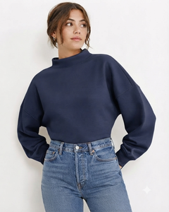 Women's Oversized Mockneck Sweatshirt Heavy Cotton Fleece Relaxed Premium Fit Blank Brand Clothing - Product Image 1