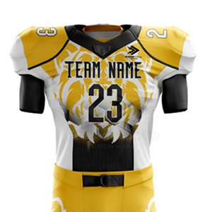 Ensemble d'uniformes de football américain pour hommes, 100% polyester, imprimé par transfert thermique, manches courtes, sangles élastiques, fermeture à boucle, poches latérales - Product Image 1