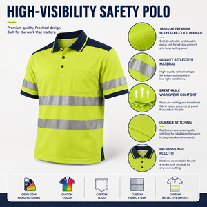 Polo de Trabajo de Alta Visibilidad Personalizado de Fábrica, Ropa de Trabajo de Poliéster Transpirable, Ropa de Trabajo Duradera de Secado Rápido, Fabricante de Ropa de Trabajo - Product Image 2