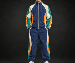 Ensemble de survêtement pour homme avec blocs de couleur, manches longues, fermeture éclair, col montant, style sportif, respirant, en polyester, pour l'automne - Product Image 6
