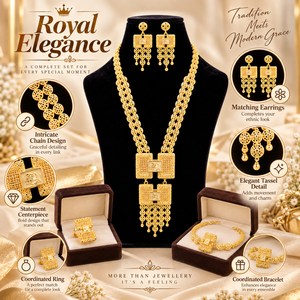 Traditional Gold Tone Trendy Statement Necklace <b>Set</b> Matching Drop <b>Earrings</b> Intricate Ethnic Wedding Party Bridal Jewelry for - Product Image 6