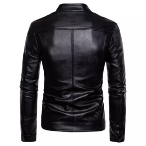 Custom Stand Collar Winter Motorcycle Biker Armor Leather Jacket with Rubber Padded High Street Style Letter Pattern - Product Image 4