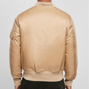SPARKWELL INDUSTRY Men's Beige Bomber <b>Jacket</b> Solid Color Zipper Front Casual Style Breathable <b>Canvas</b> Fabric High Street Style - Product Image 3