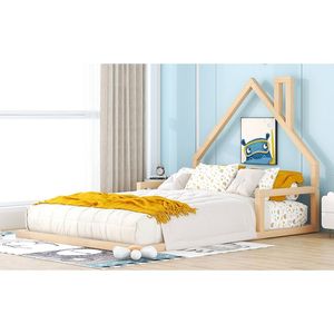 Letto in Legno Naturale a Grandezza Naturale per Bambini con Testiera a Forma di Casa - Product Image 6