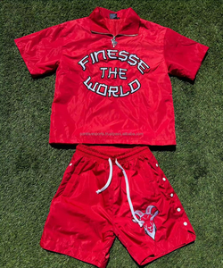 Custom Embroidered Woven <b>Hip</b> Hop Breathable Tracksuit Set <b>for</b> Men Summer Two-Piece Quarter-Zip OEM Manufacturer - Product Image 4