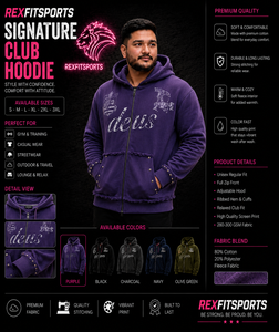 REXFITSPORTS 2026 Custom Purple Graphic <b>Zip</b> Up Hoodie Unisex Cotton Polyester Fleece Streetwear <b>Full</b> <b>Zip</b> <b>Sweatshirt</b> Private - Product Image 1