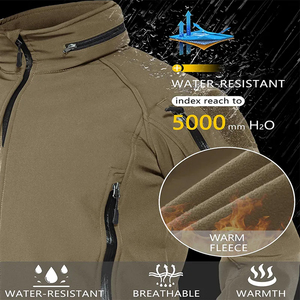 Wholesale Outdoor Workwear Hooded Jackets <b>Waterproof</b> Softshell Jackets with Zip Pockets Khaki Trekking Jacket Windproof Jackets - Product Image 5