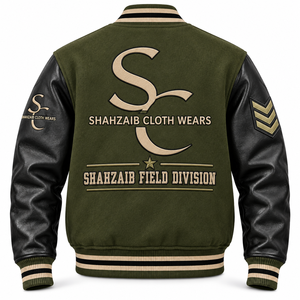 Veste bomber varsity unisexe Shahzaib Cloth Wears Y2K Streetwear, coupe ample, patchs en chenille, col mandarin, doublure en polaire - Product Image 2