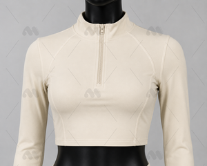 Conjunto de Yoga para Mujer de 2 Piezas, Top Corto sin Costuras, Pantalones Cortos de Cintura Alta, Manga Larga, Cierre de Cremallera de un Cuarto, Color Sólido, Spandex, Poliéster - Product Image 6