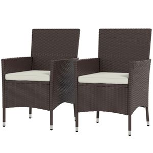 Juego de 2 Sillas de Comedor de Mimbre Tejido para Exterior con Cojines Color Café Oscuro, Diseño Apilable - Product Image 1