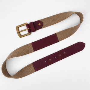 Cinturón Elástico Tejido para Hombre, Cinturón de Lona con Ribete de Cuero y Hebilla de Latón, Cinturones Casuales para Golf y Jeans, Venta al Por Mayor, Logotipo Personalizado - Product Image 2