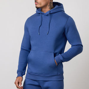 Ensemble de survêtement unisexe bleu, pantalon de jogging décontracté, couleur unie, manches longues, coton mi-lourd, vêtements d'hiver, poches latérales, à capuche - Product Image 5