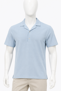 Men's Light Blue <b>Half</b> Sleeve 100% Cotton Pique for <b>Shirt</b> Solid Color Formal <b>Button</b> Down Regular Fit Knitted Fabric Quick Dry - Product Image 4