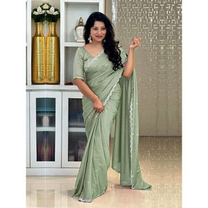 SOIRÉE BARBARI SOIE DIAMOND TRAVAIL SAREE AVEC CHEMISIER NON COUDU PISTA - Product Image 1