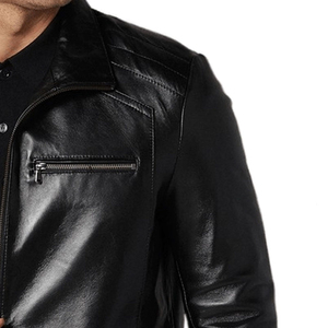 Chaqueta de cuero genuino impermeable estilo urbano para motociclistas, fabricante mayorista, último estilo, chaqueta de cuero con cremallera. - Product Image 2